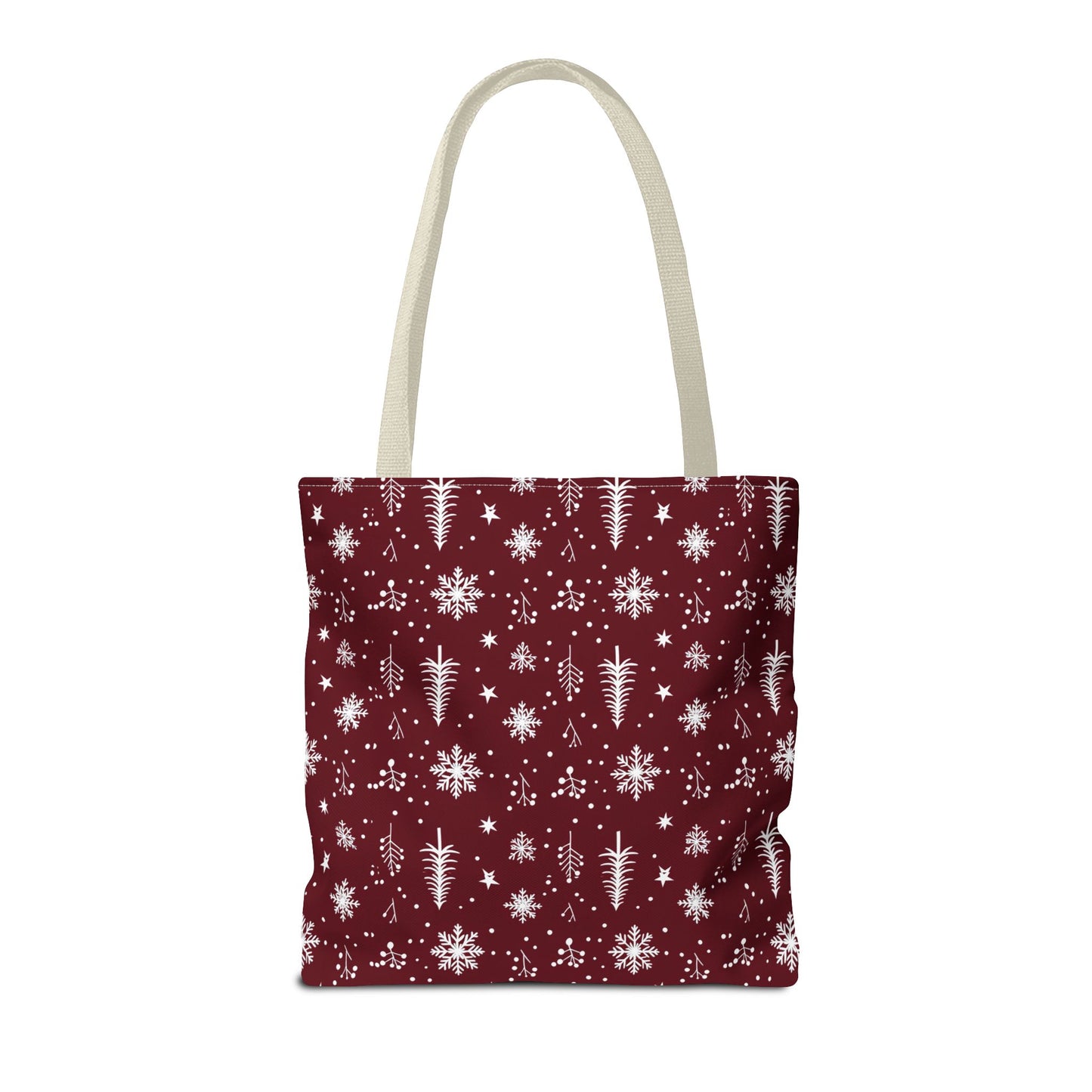 Christmas Snowflake Tote Bag – Burgundy Holiday Patterned Carryall