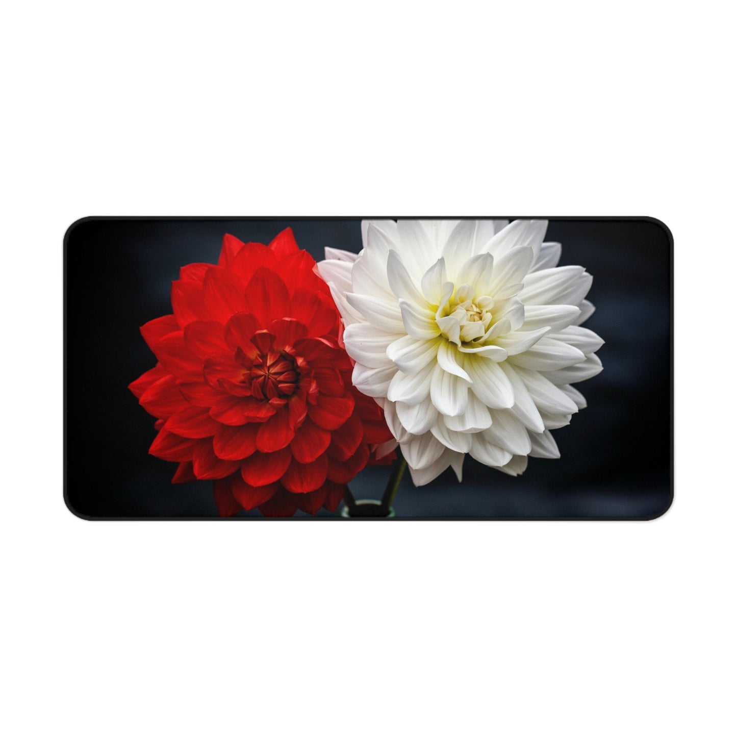 Dahlia Duo Desk Mat — Red & White Floral Mouse Pad