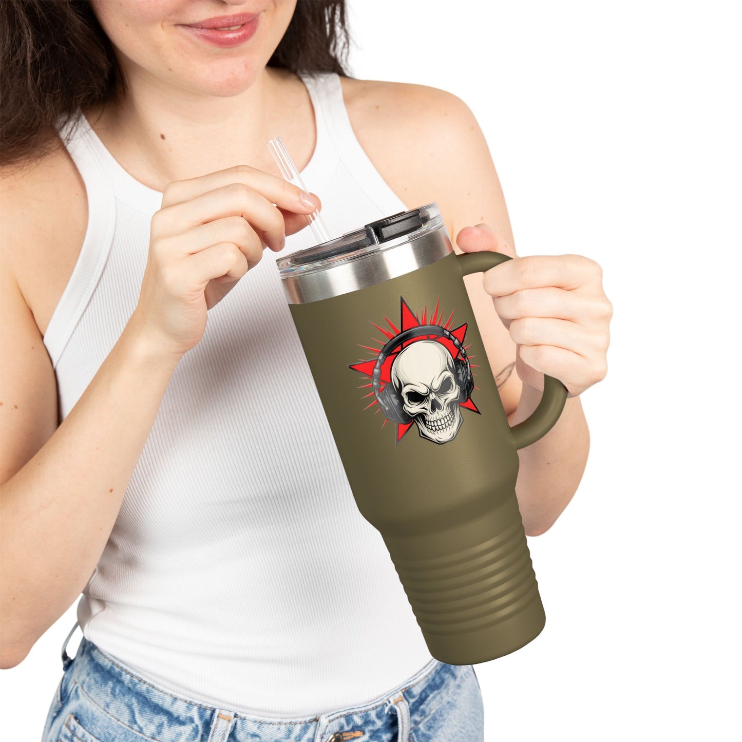 Skull and Stars Insulated Travel Mug - 40oz | Perfect for Road Trips, Gifts for Music Lovers, Outdoor Adventures, and Coffee Enthusiasts
