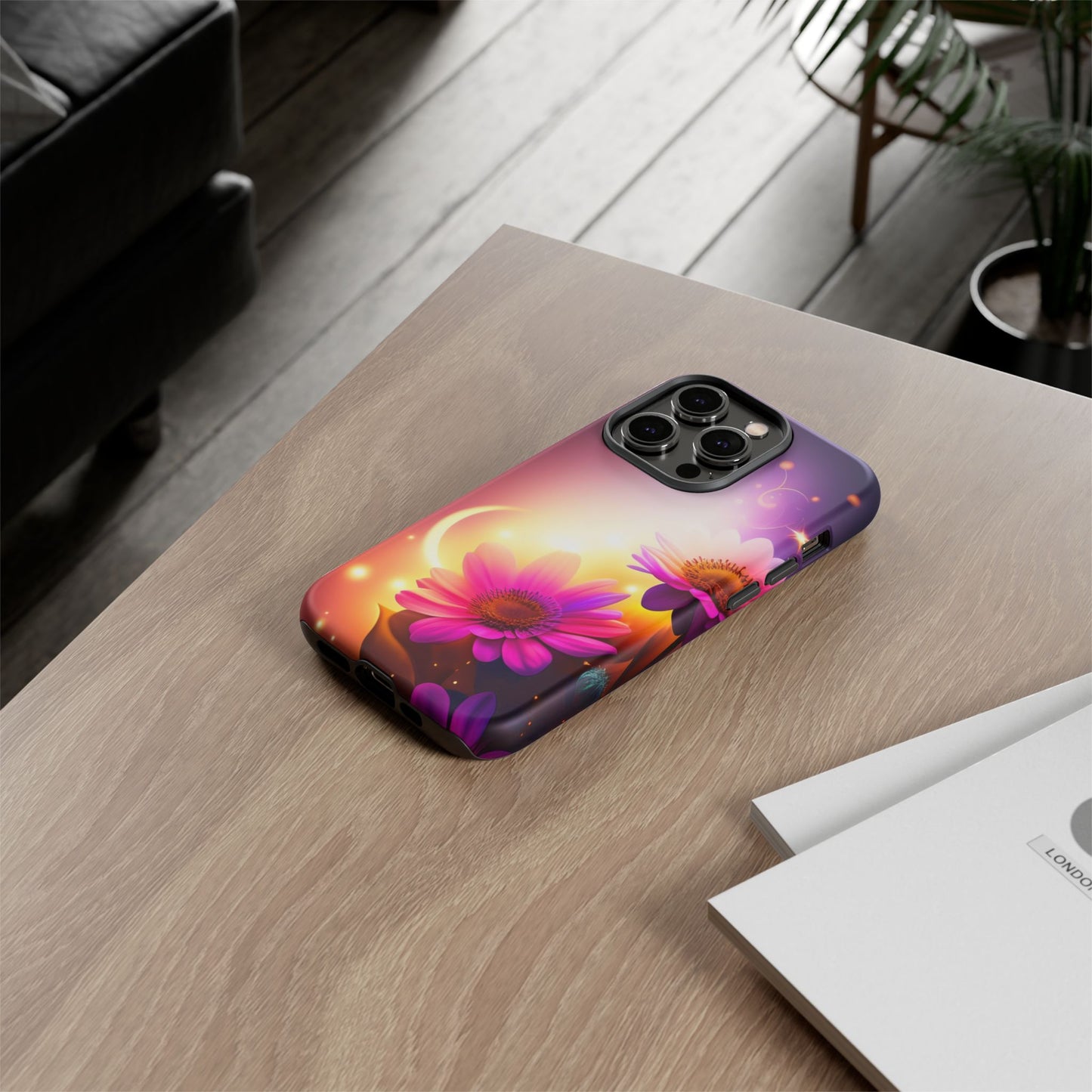 Floral Moonlight Phone Case – Purple Daisy Protective Cover