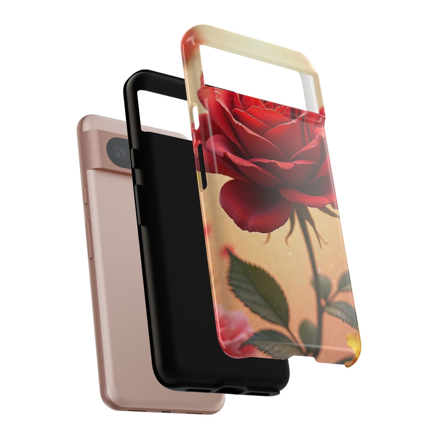 Floral Phone Case with Red Rose Design, Tough Phone Cover, Flower Print, Gift for Her, Stylish Accessory, Floral Aesthetic