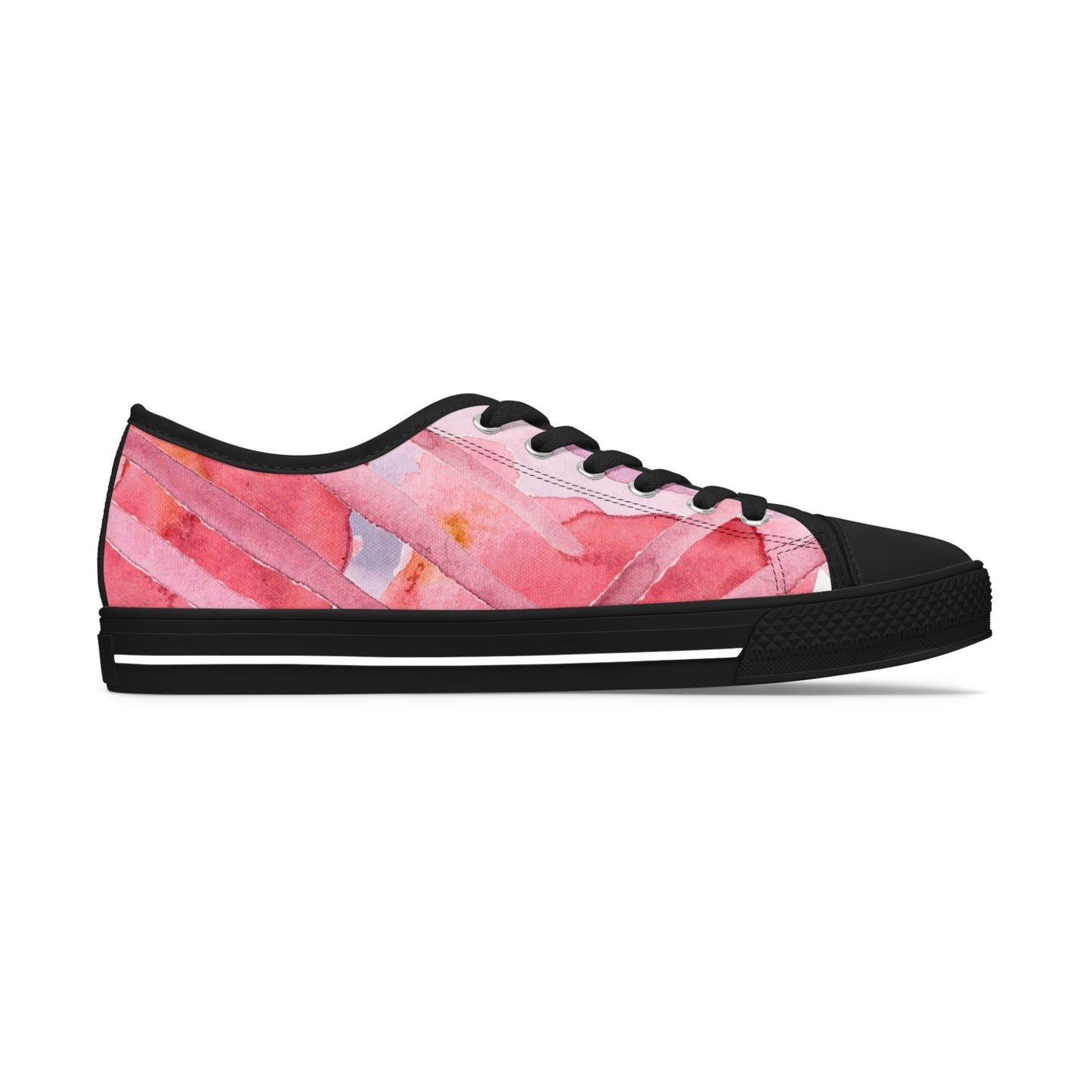 Pink Watercolor Floral Low Top Sneakers — Casual Canvas Shoes
