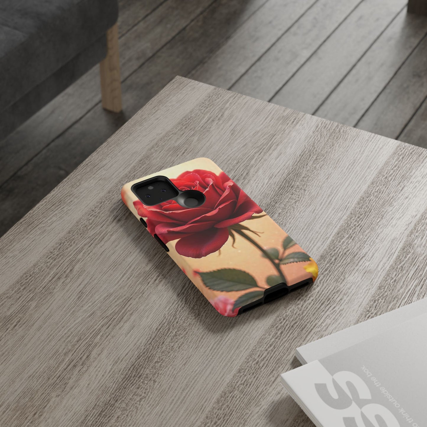Floral Phone Case with Red Rose Design, Tough Phone Cover, Flower Print, Gift for Her, Stylish Accessory, Floral Aesthetic