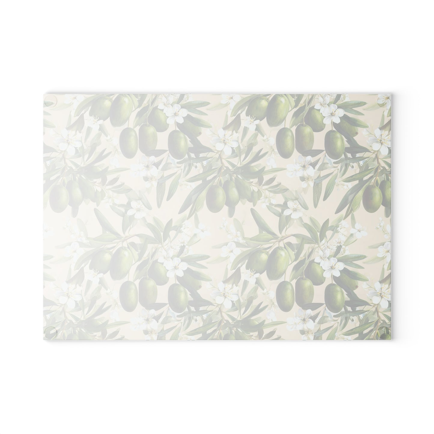 Olive Branch Glass Cutting Board — Mediterranean Kitchen Decor