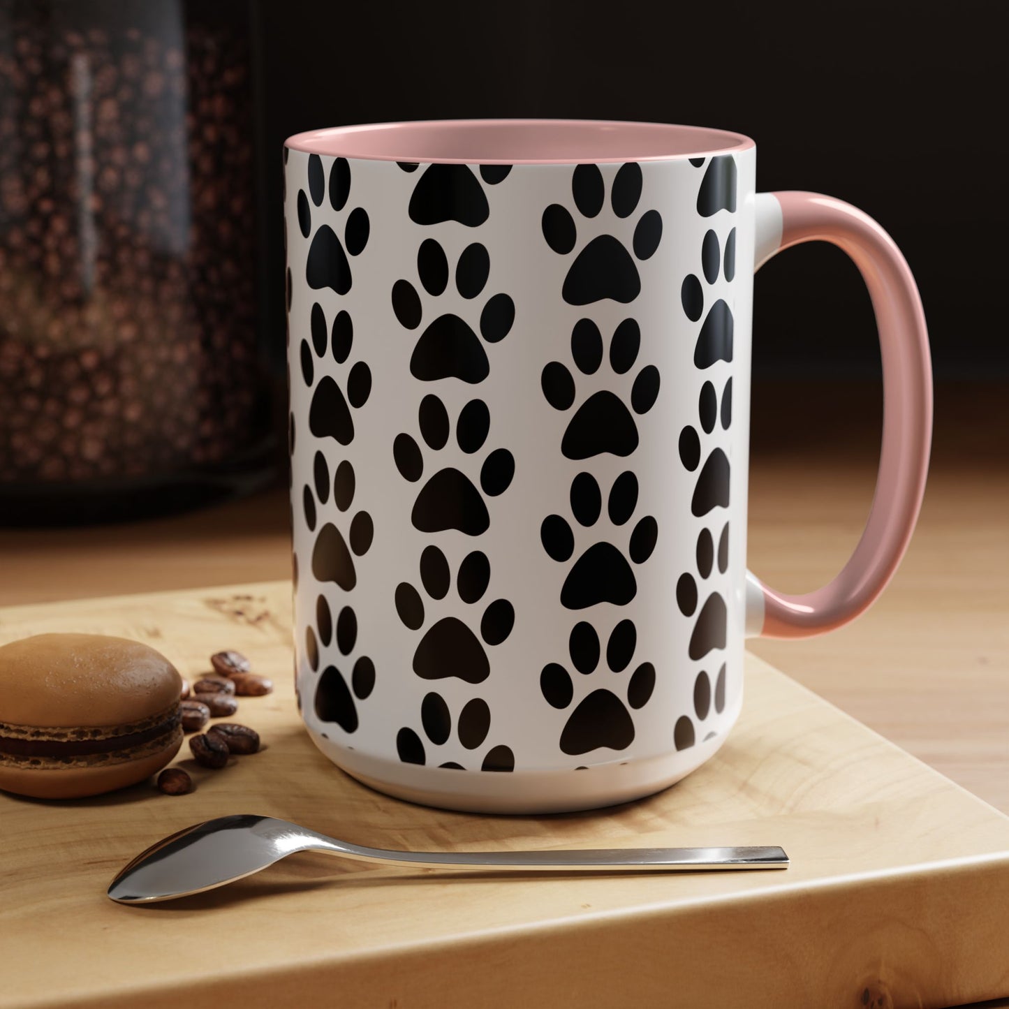 Paw Print Accent Coffee Mug - Dog Lover Gift, Black and White Pet Mug, Cute Animal Decor, Personalized Pet Owner Present, Coffee Tea Cup