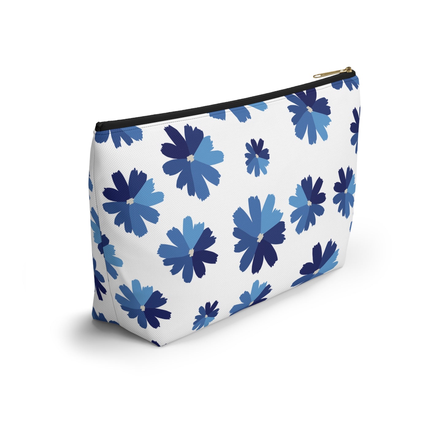 Blue Floral Accessory Pouch for Organizing Essentials, Cosmetic Bag, Travel Makeup Pouch, Gift Idea for Flower Lovers, Eco-Friendly