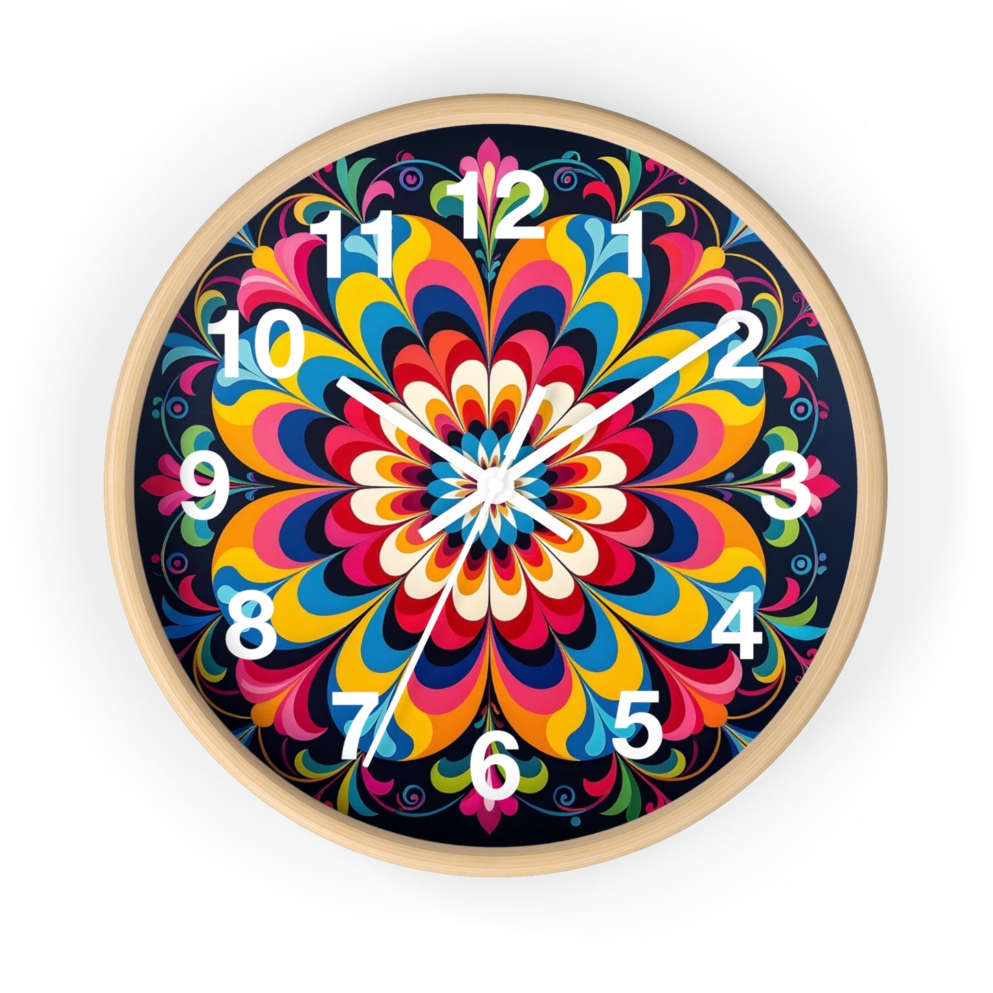 Colorburst Mandala Wall Clock — Vibrant Retro Boho Home Decor