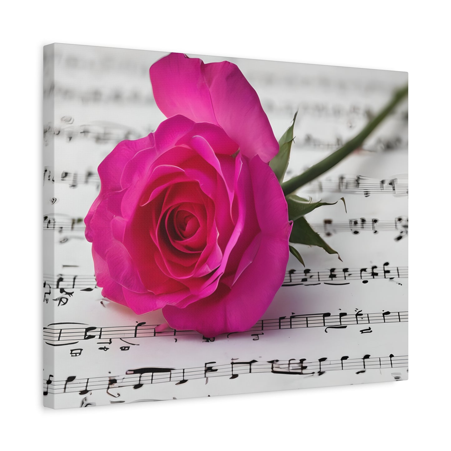 Stretched Canvas Art Print, Classic Rose on Sheet Music, Floral Wall Decor, Home Decoration, Gift for Music Lovers