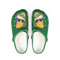 Green Foam Clogs with Cool Sunglasses Mug Graphic — Fun Casual Slip-On Shoes