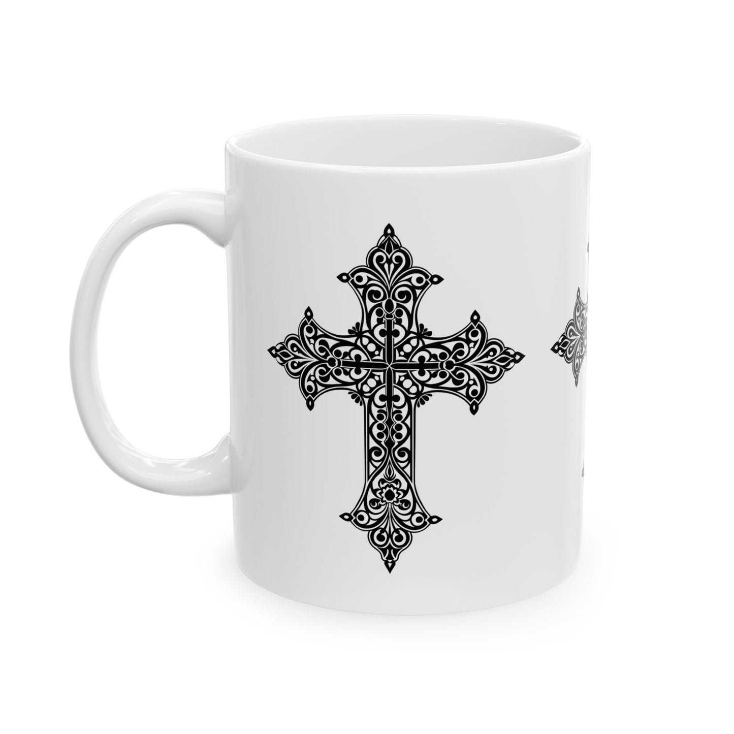 Gothic Cross Ceramic Mug - Spiritual Gift for Faith Lovers, Black and White Design, Perfect for Coffee or Tea, Housewarming, Religious [...]