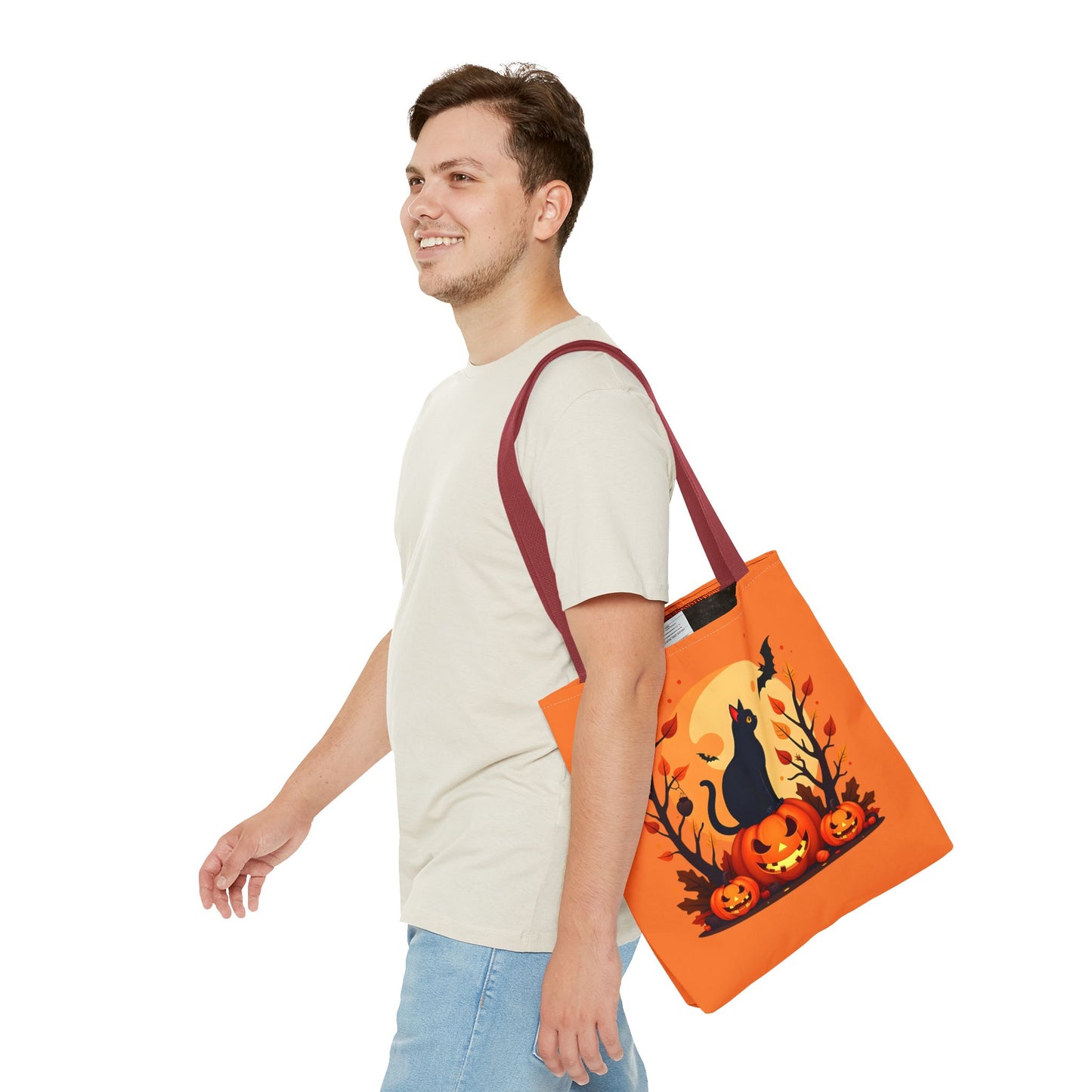 Halloween Cat Tote Bag | Spooky Halloween Accessory, Trick or Treat, Gift for Cat Lovers, Fall Fashion Must-Have, Pumpkin Decor