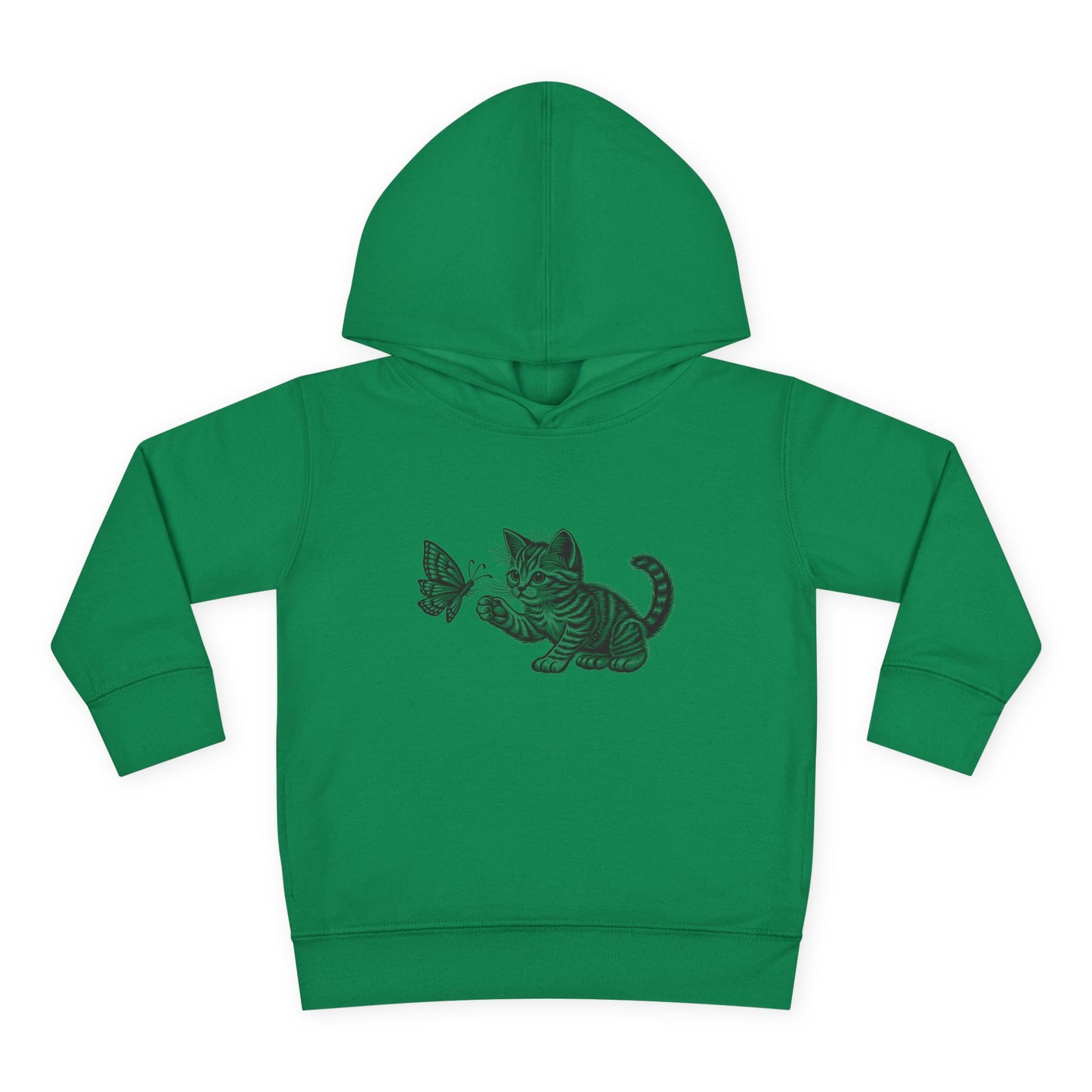 Cute Cat and Butterfly Toddler Hoodie, Toddler Pullover, Kids Fleece Hoodie, Animal Lover Gift, Playtime Pullover