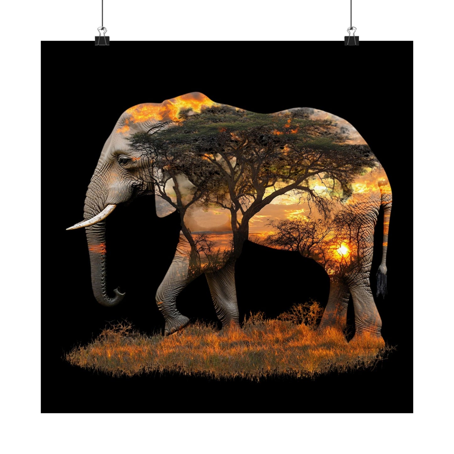 Elephant Sunset Matte Vertical Poster, Wall Art Decor, Animal Lovers Art, Gift for Nature Enthusiasts, Home Decoration