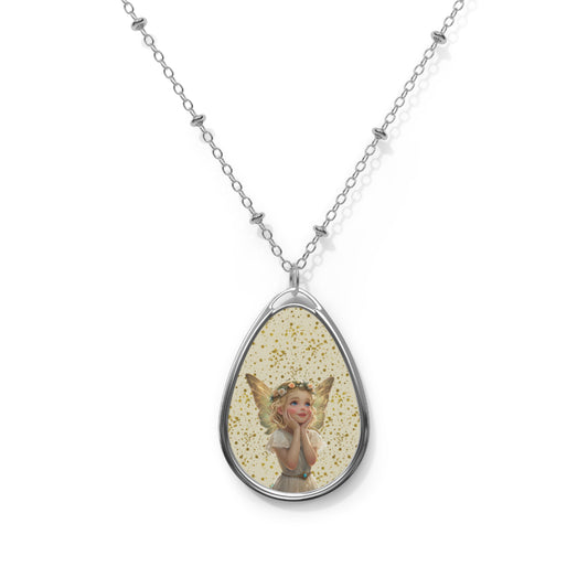 Whimsical Fairy Oval Necklace, Magical Jewelry, Enchanted Gift, Fairy-tale Necklace