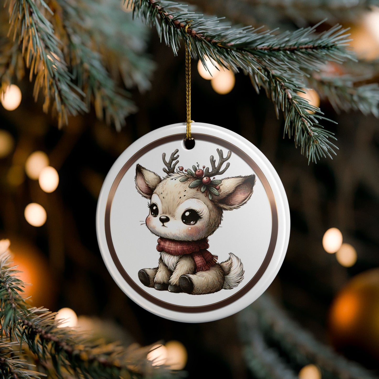 Cute Baby Reindeer Ceramic Ornament — Christmas Tree Decoration