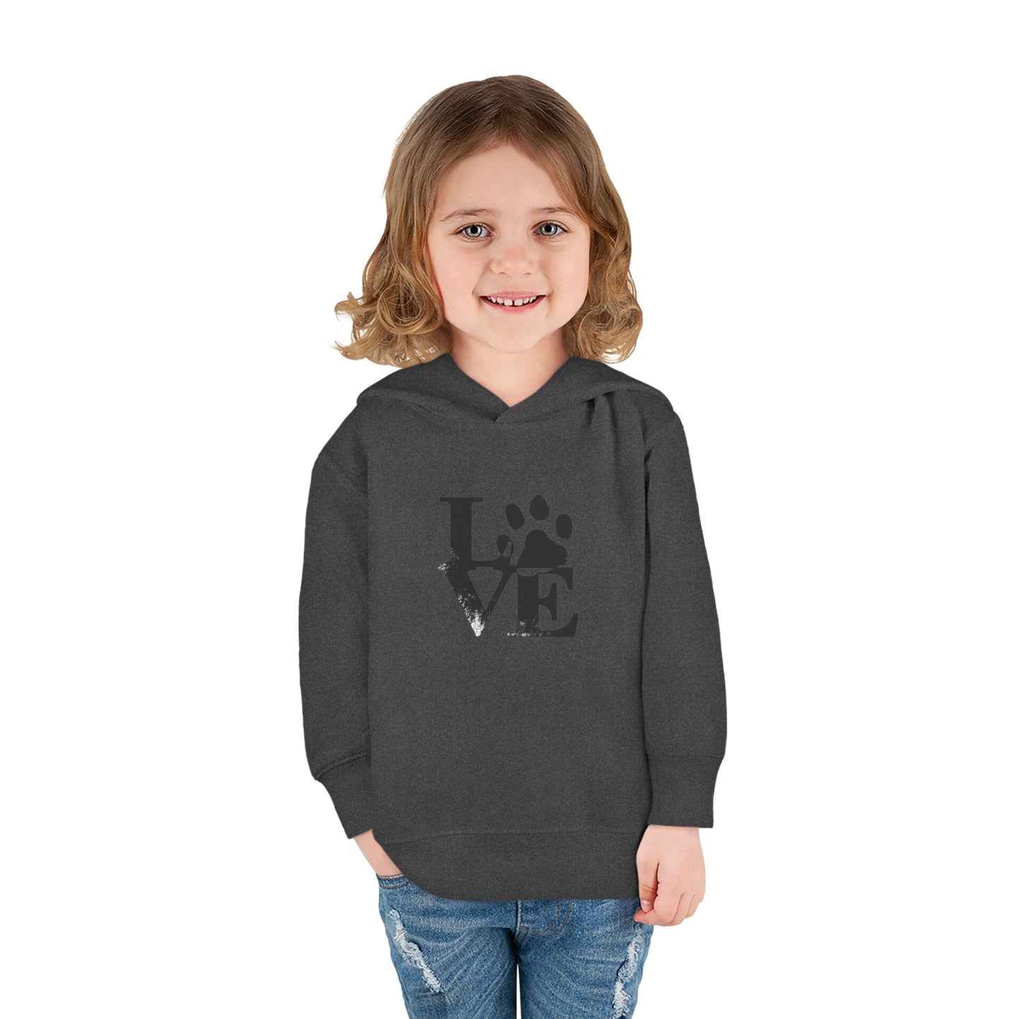 Paw Print Love Toddler Fleece Hoodie, Cute Kids Sweatshirt, Animal Lover Gift, Pet Lover Apparel, Cozy Toddler Hoodie