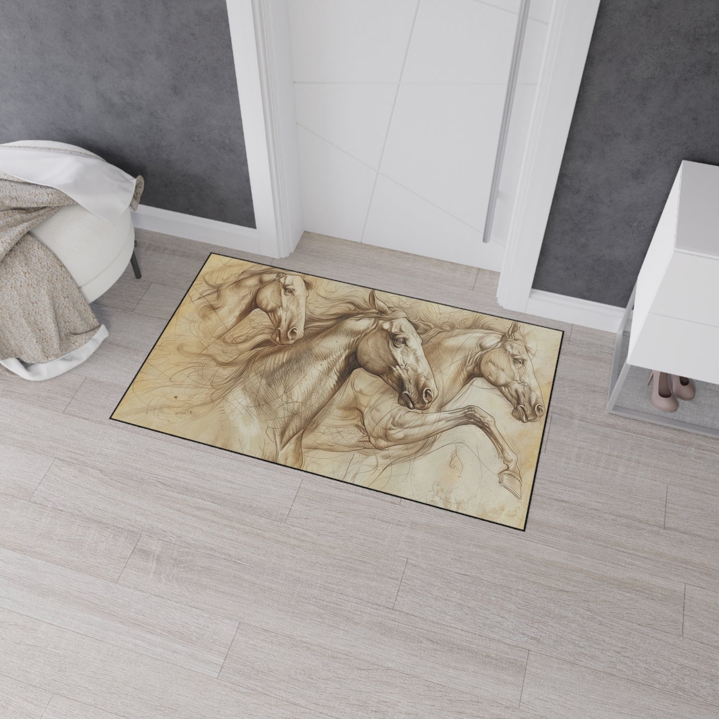 Galloping Horses Heavy Duty Floor Mat — Rustic Equestrian Rug for Entryway, Stable, Garage