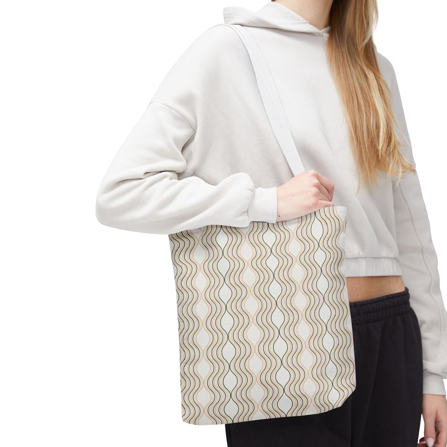 Waves Pattern Tote Bag, Boho Chic Handbag, Everyday Carry, Beach Bag, Gift for Her, Eco-Friendly Style