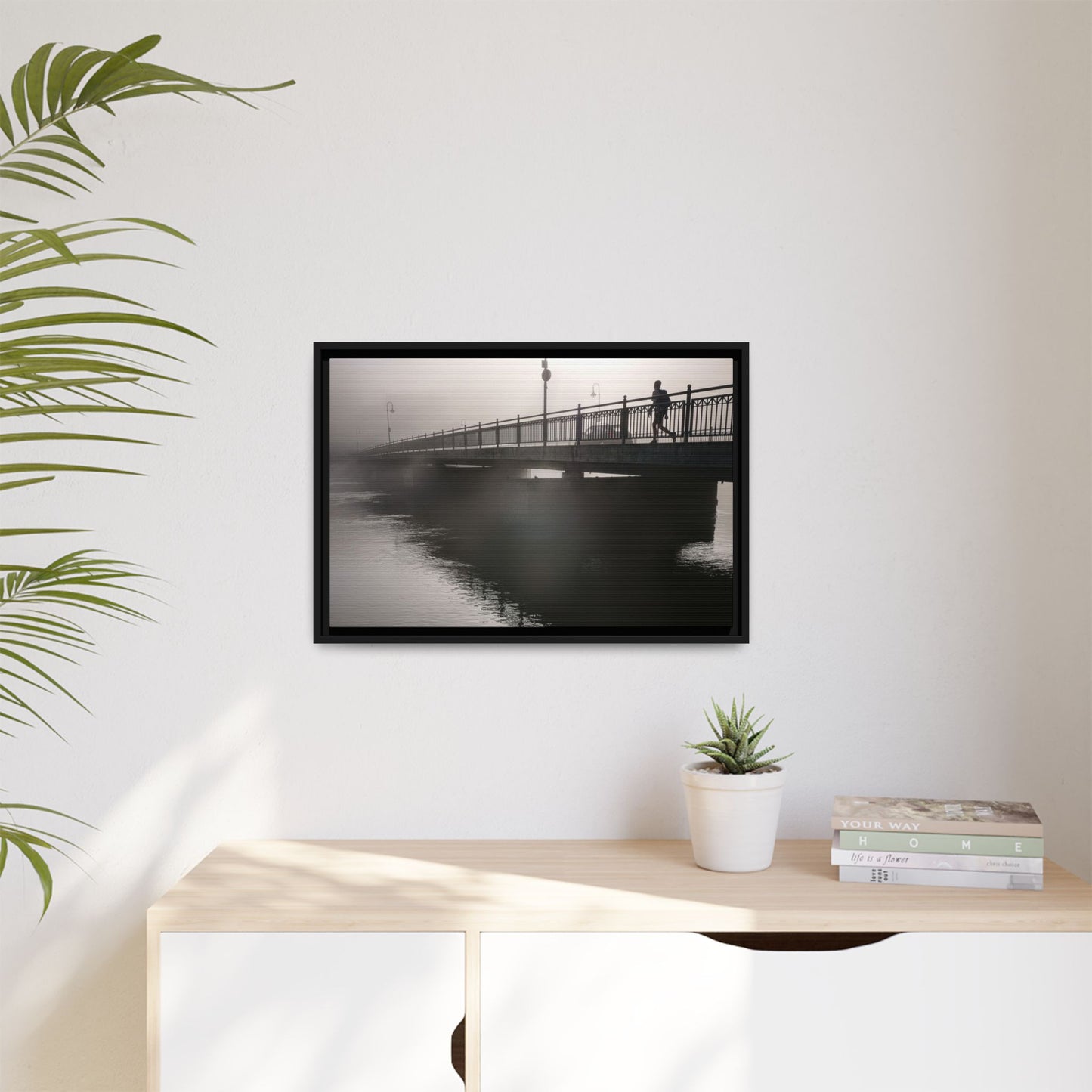 Framed Matte Canvas - Foggy Bridge Black & White Photography
