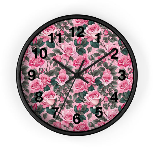 Charming Floral Wall Clock | Home Decor, Gift for Her, Vintage Style, Pink Roses, Clock for Living Room