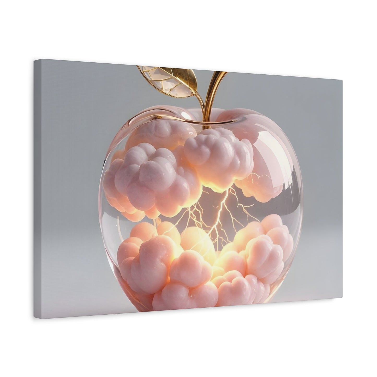 Surreal Glass Apple Canvas – Lightning & Pink Clouds Wall Art