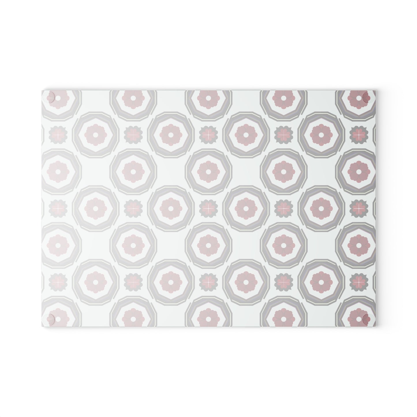 Retro Geometric Glass Cutting Board — Mint & Burgundy Pattern
