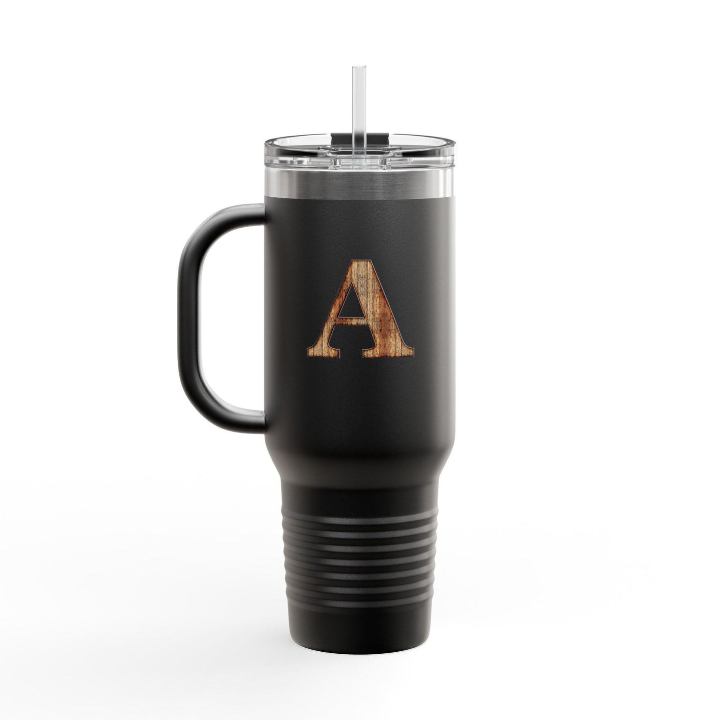 Wooden Monogram 40oz Insulated Travel Mug – Personalized Initial 'A'