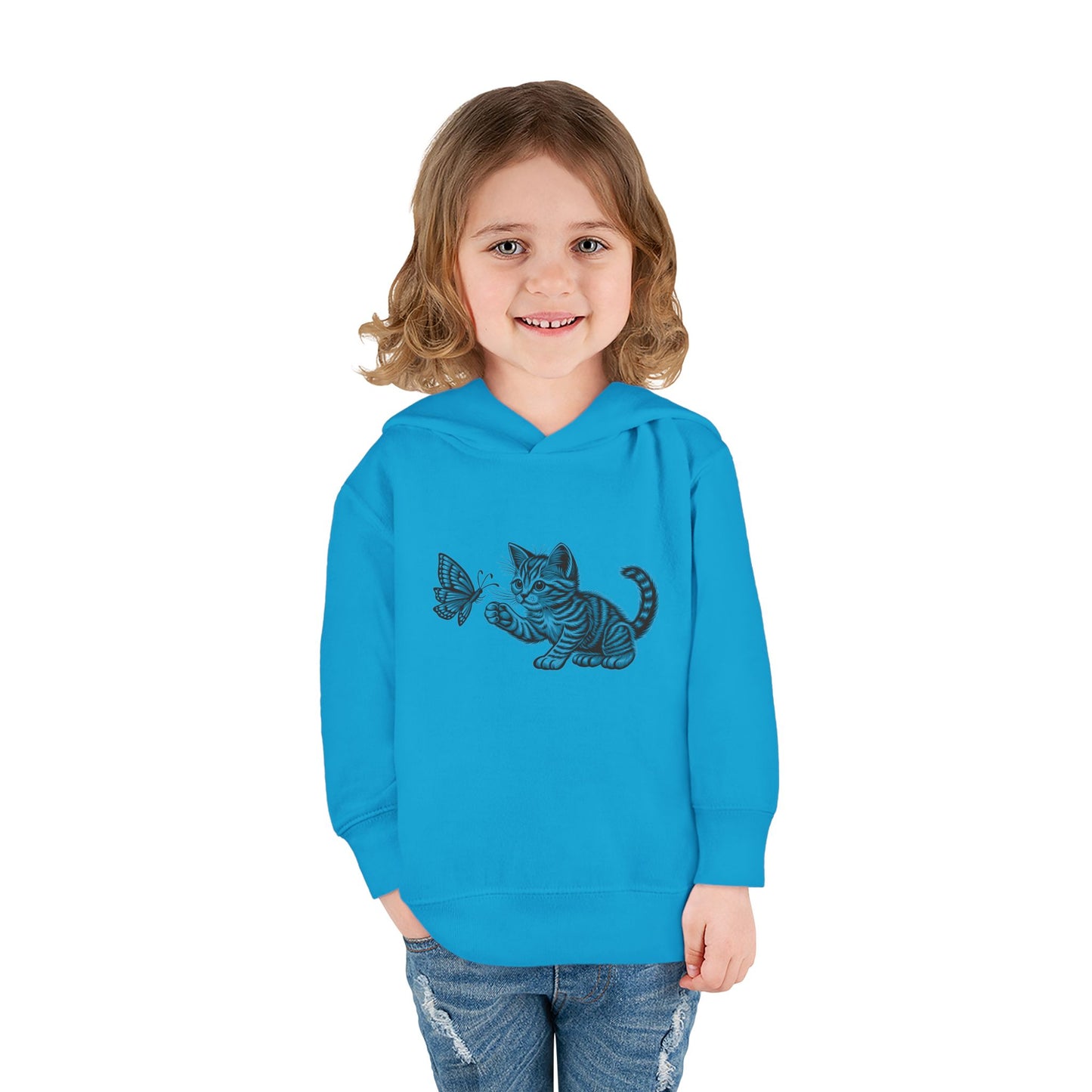 Cute Cat and Butterfly Toddler Hoodie, Toddler Pullover, Kids Fleece Hoodie, Animal Lover Gift, Playtime Pullover