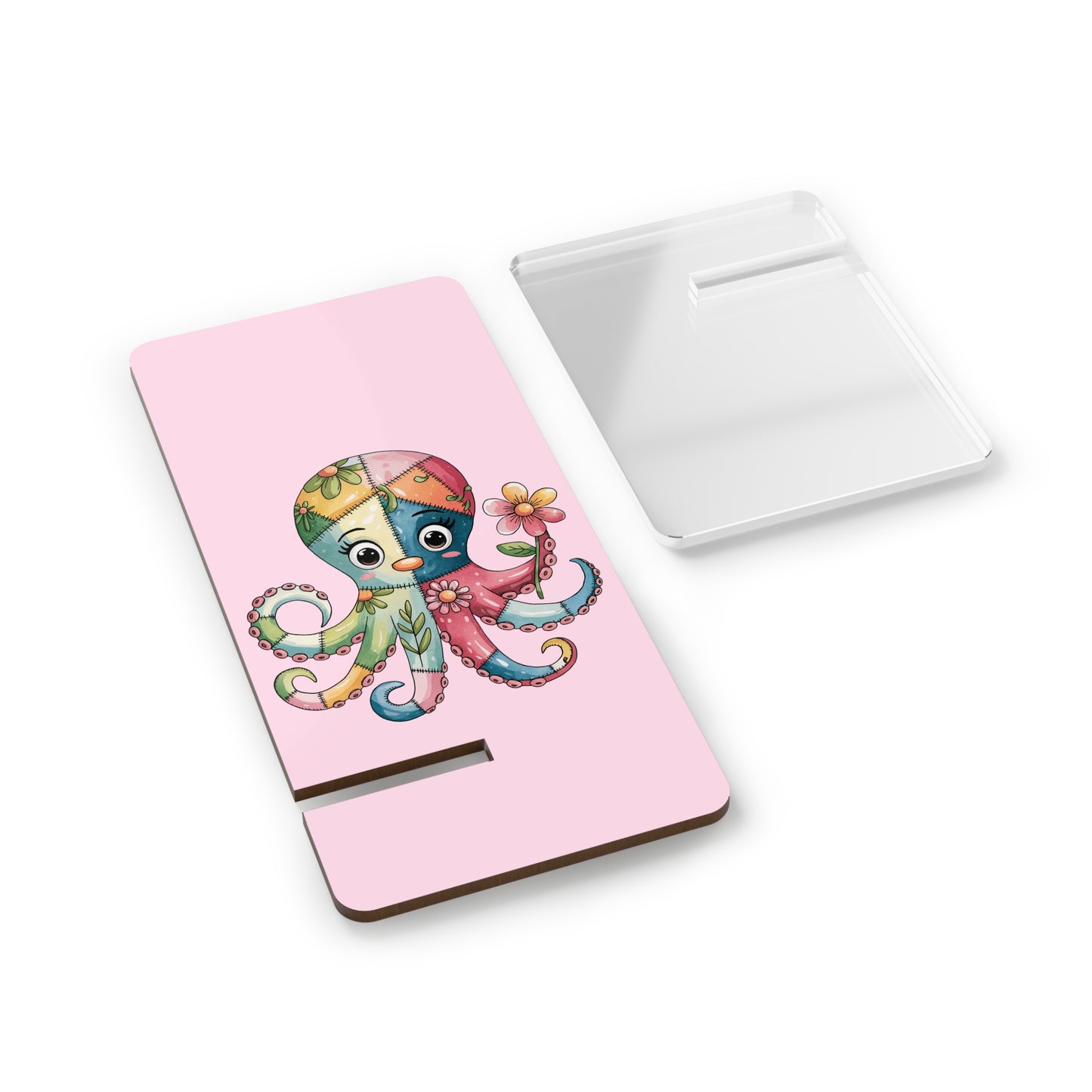 Cute Octopus Phone Stand — Pink Foldable Mobile Display Stand for Smartphones