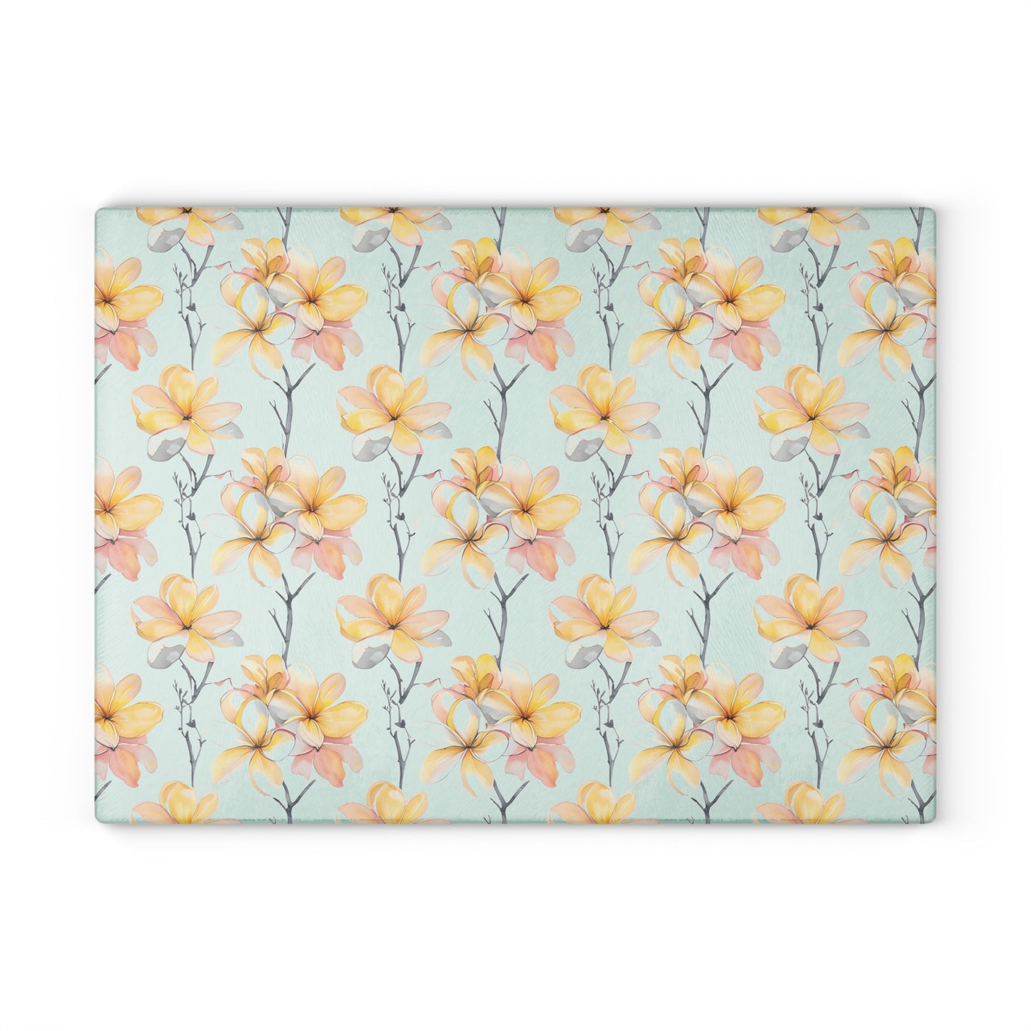 Floral Magnolia Glass Cutting Board — Pastel Yellow Blossom Kitchen Decor