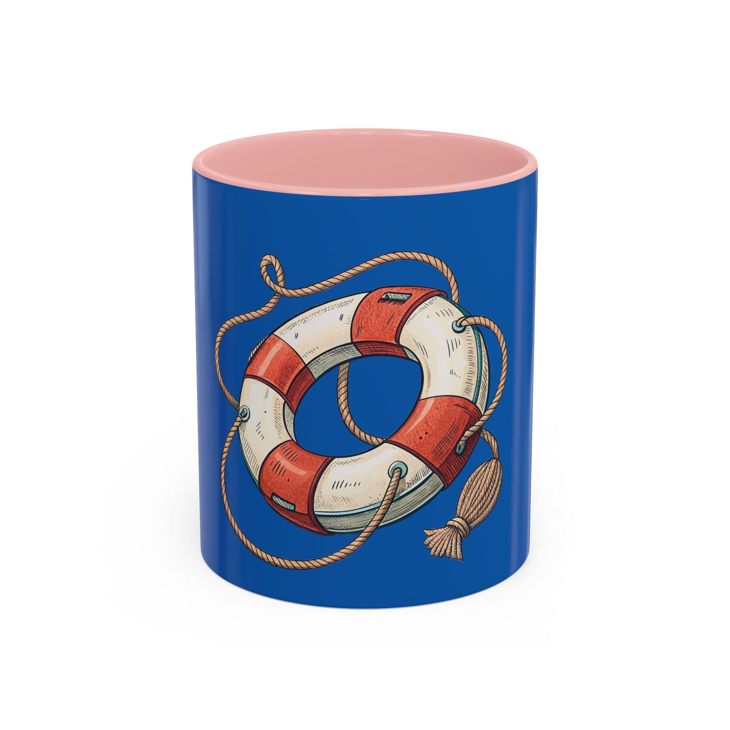 Lifesaver Accent Coffee Mug - Nautical Gift, Beach Decor, Sailor's Coffee Cup, Ocean Lover Mug, Summer Vibes