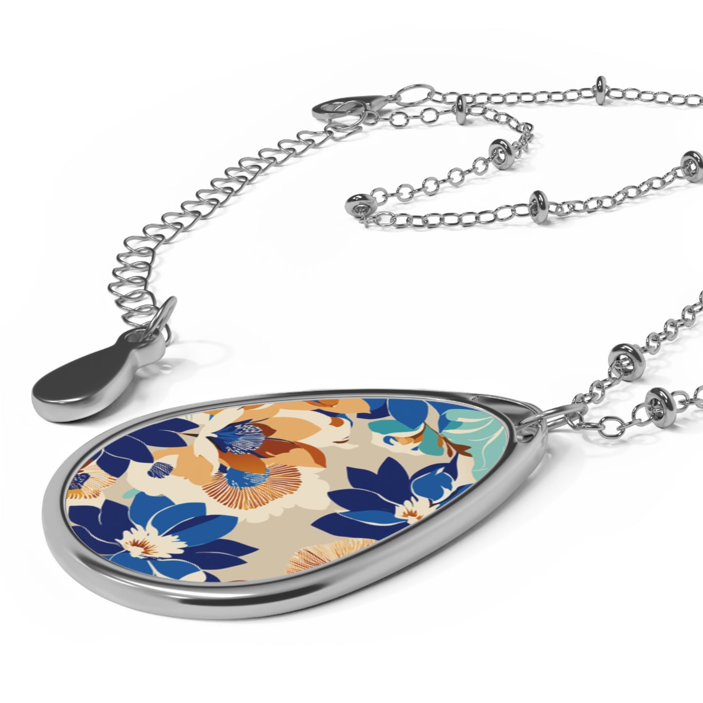 Floral Oval Necklace, Elegant Gift for Her, Boho Jewelry, Special Occasion Necklace, Statement Accessory