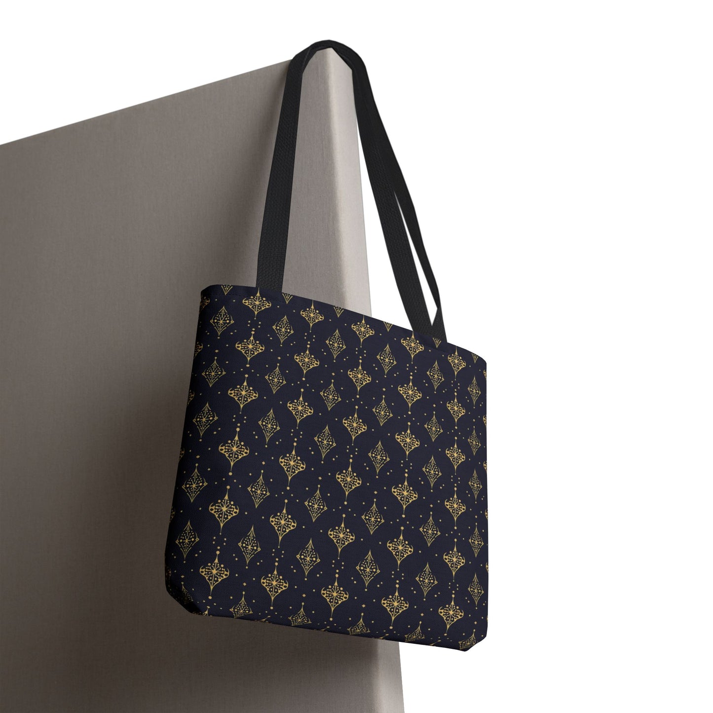 Navy & Gold Art Deco Tote Bag — Elegant Geometric Pattern All-Over Print