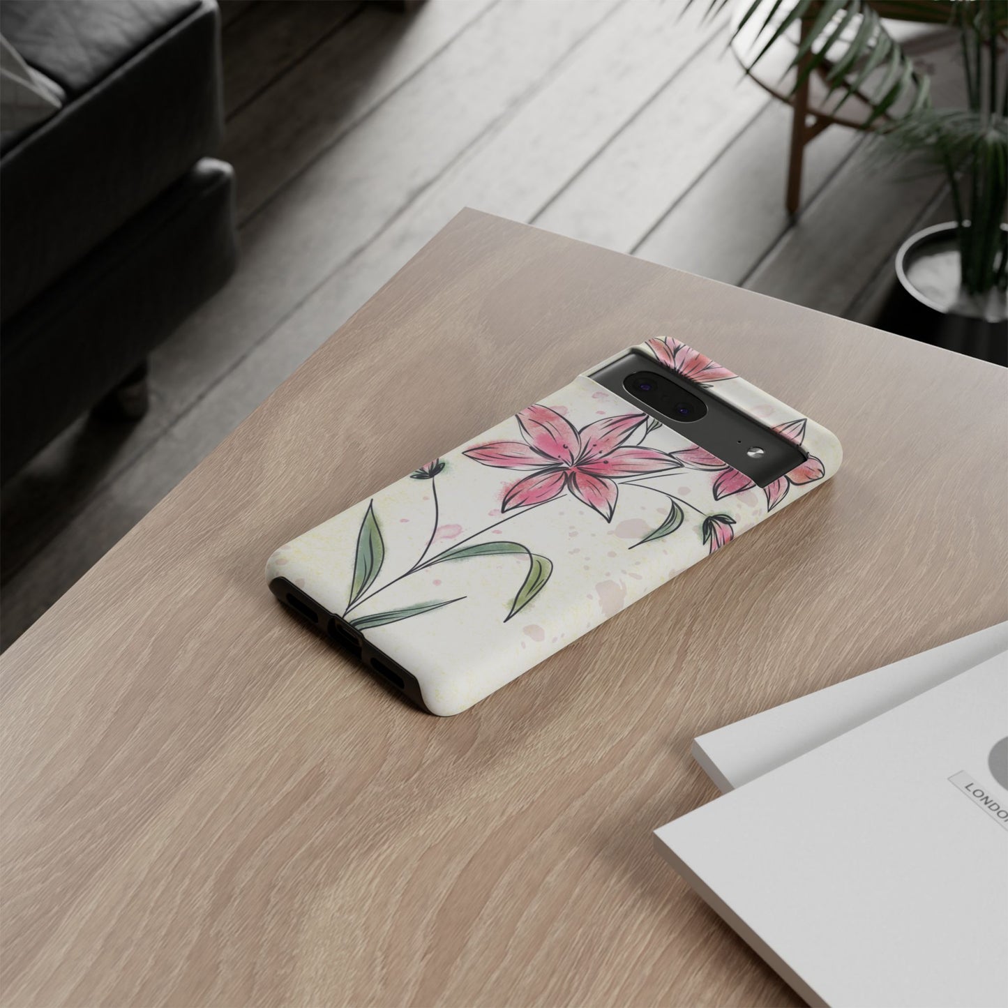 Floral Phone Case with Elegant Pink Lilies, Cute Floral Accessories, Phone Protection, Gift for Her, Stylish Cell Phone Cover