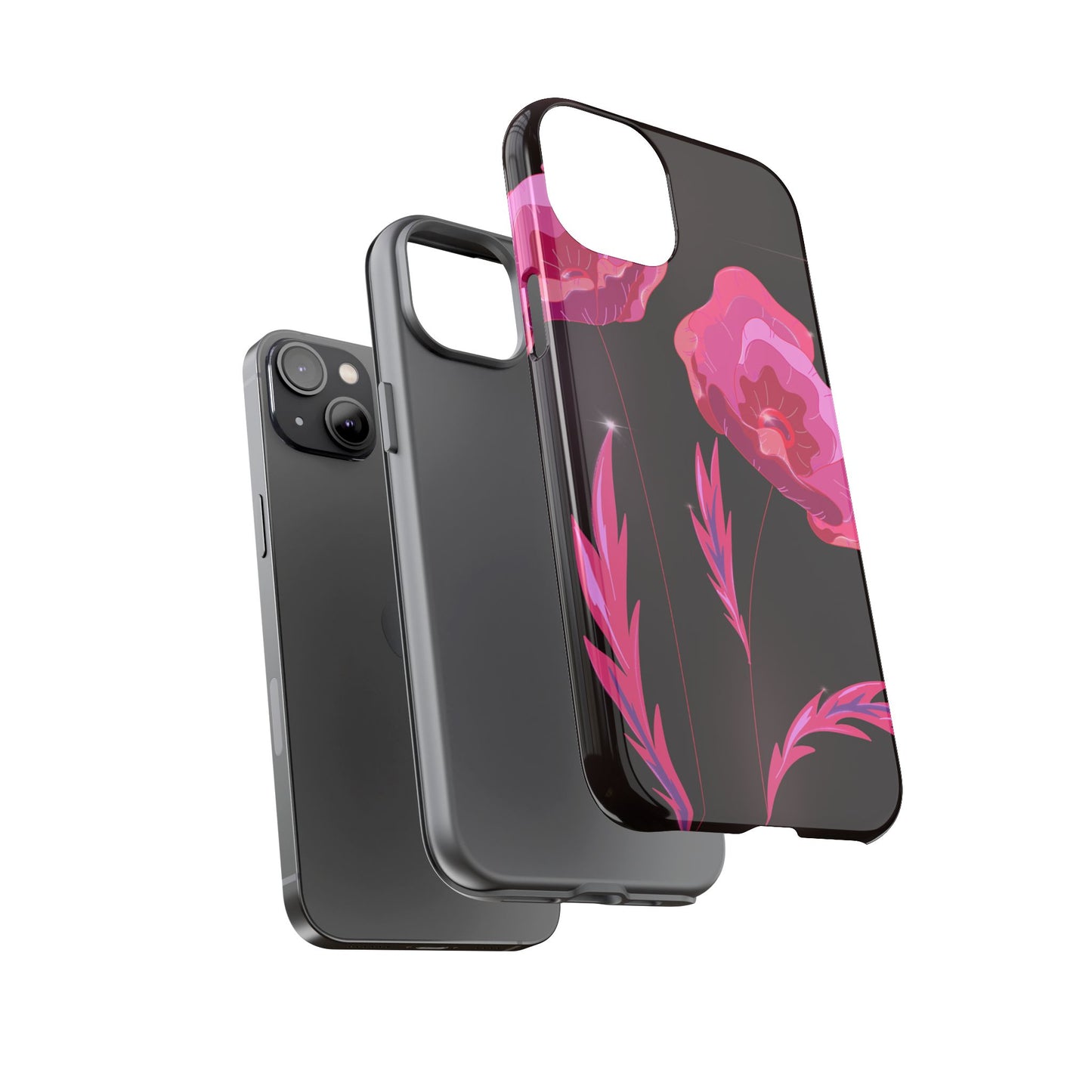 Floral iPhone Case | Tough Cases with Pink Poppy Design, Elegant Flower Phone Cover, Gift for Her, Spring Accessories, Chic Tech