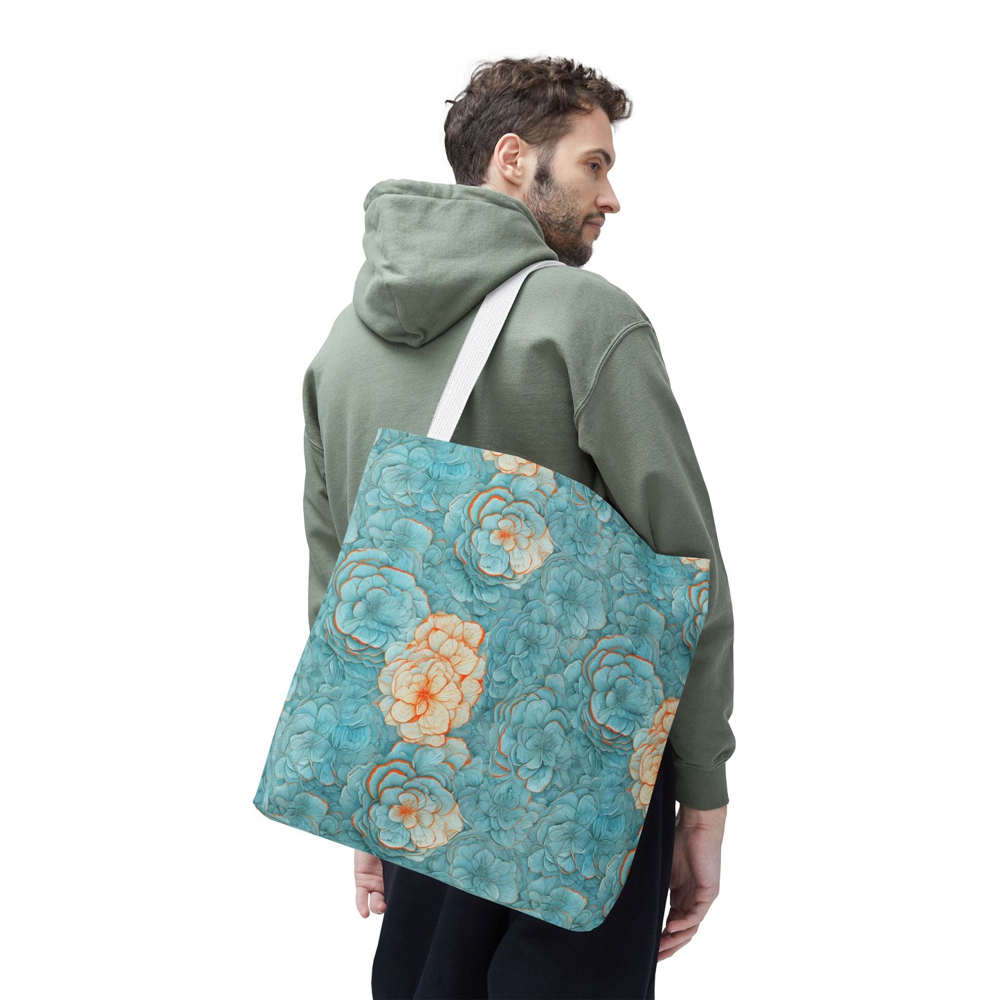 Floral Watercolor Tote Bag — Teal Succulent Pattern