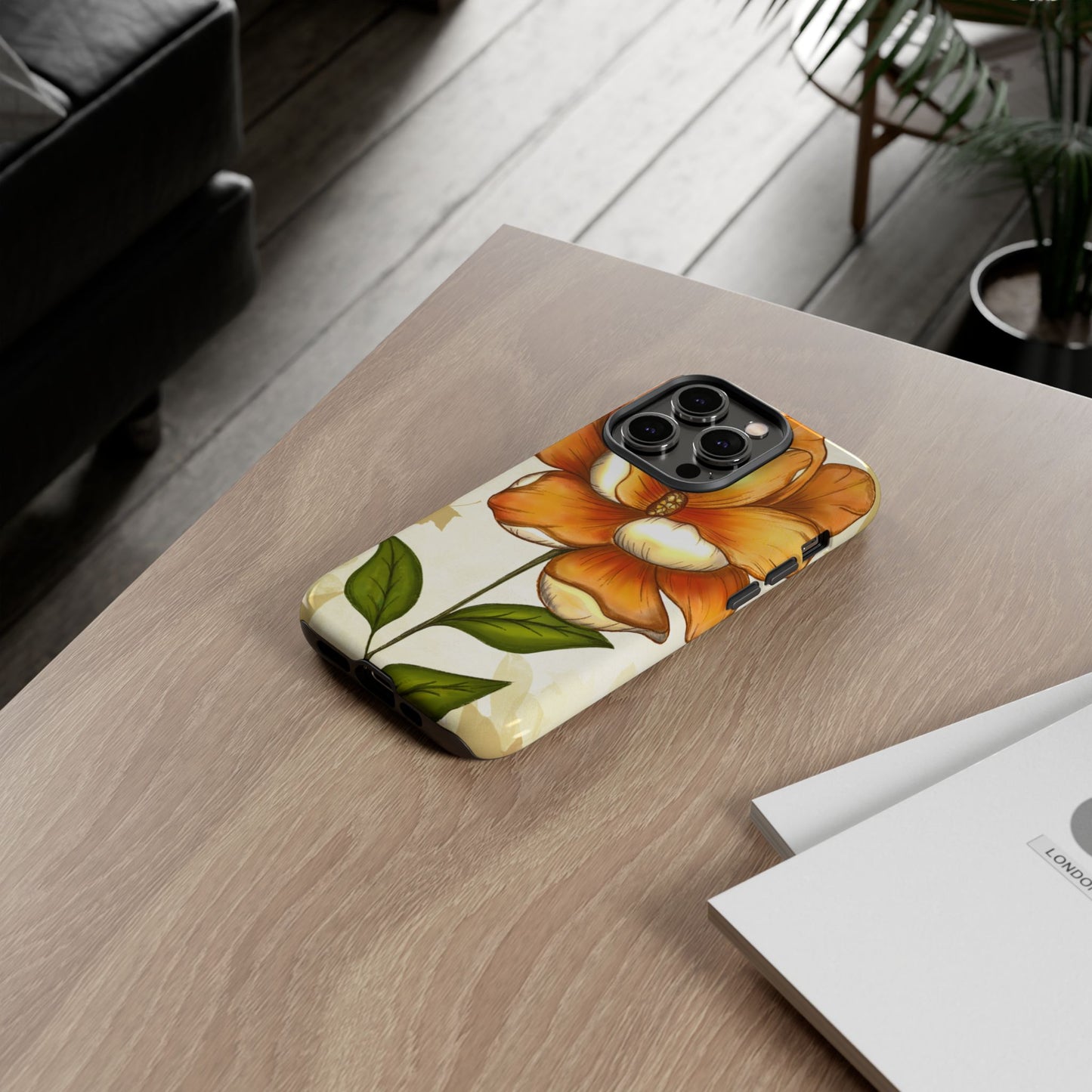 Floral Phone Case with Orange Flower Design, Tough Phone Cover, Floral Gift, Stylish Tech Accessory, Nature Lovers, Spring Vibes