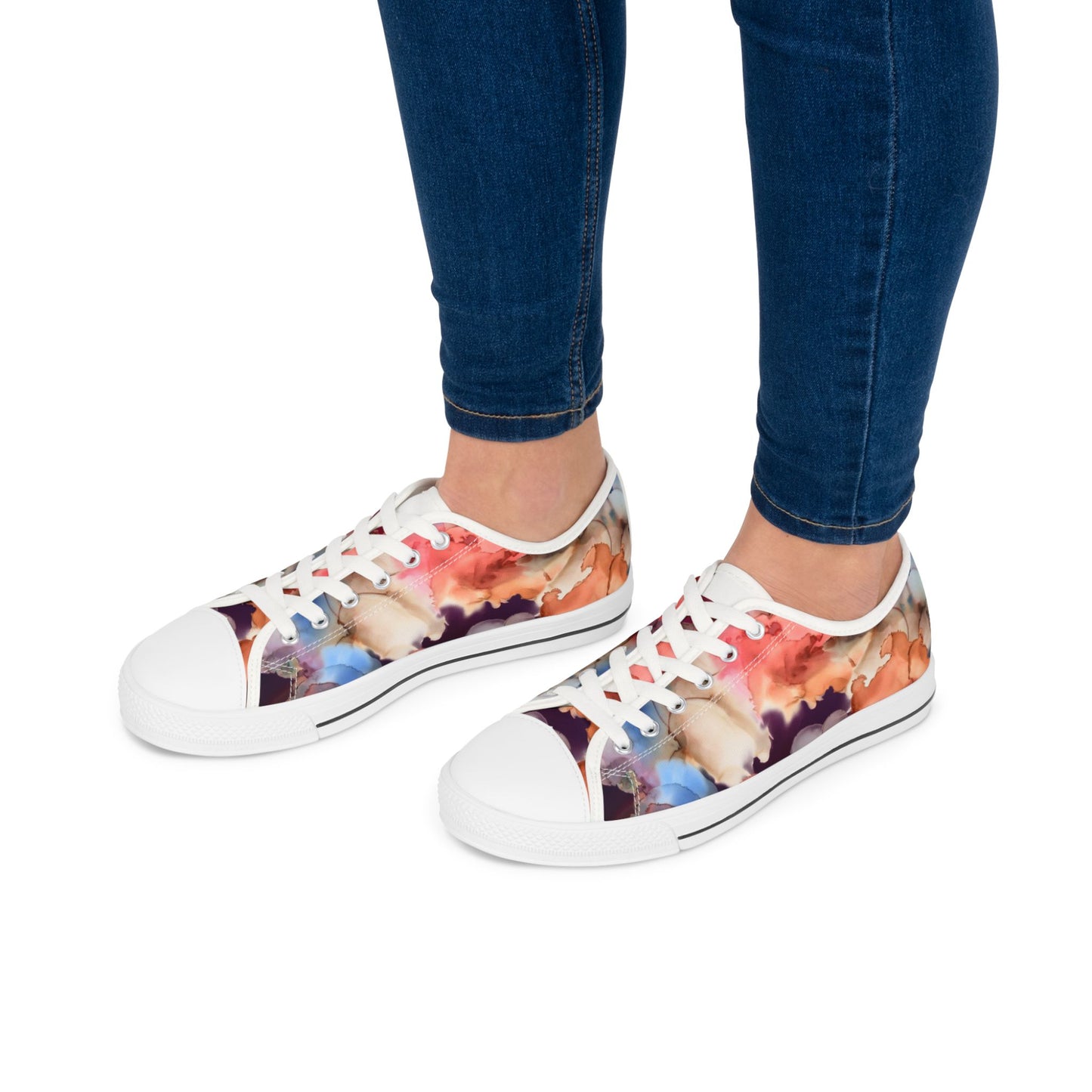 Abstract Watercolor Floral Low Top Sneakers — Women's Artistic Canvas Shoes