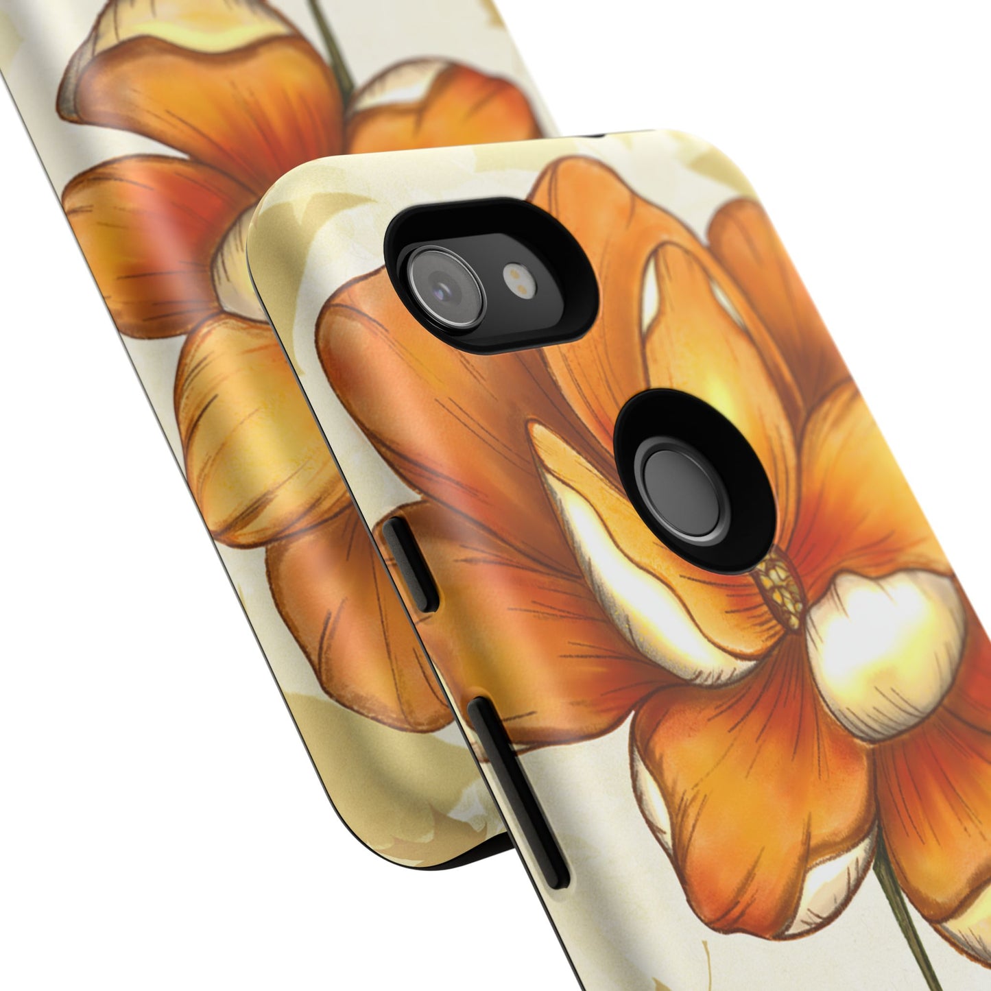 Floral Phone Case with Orange Flower Design, Tough Phone Cover, Floral Gift, Stylish Tech Accessory, Nature Lovers, Spring Vibes