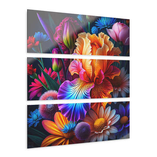 Vibrant Floral Acrylic Triptych Wall Art, Modern Home Decor, Colorful Flower Prints, Unique Gift for Flower Lovers, Boho Living Room Decor