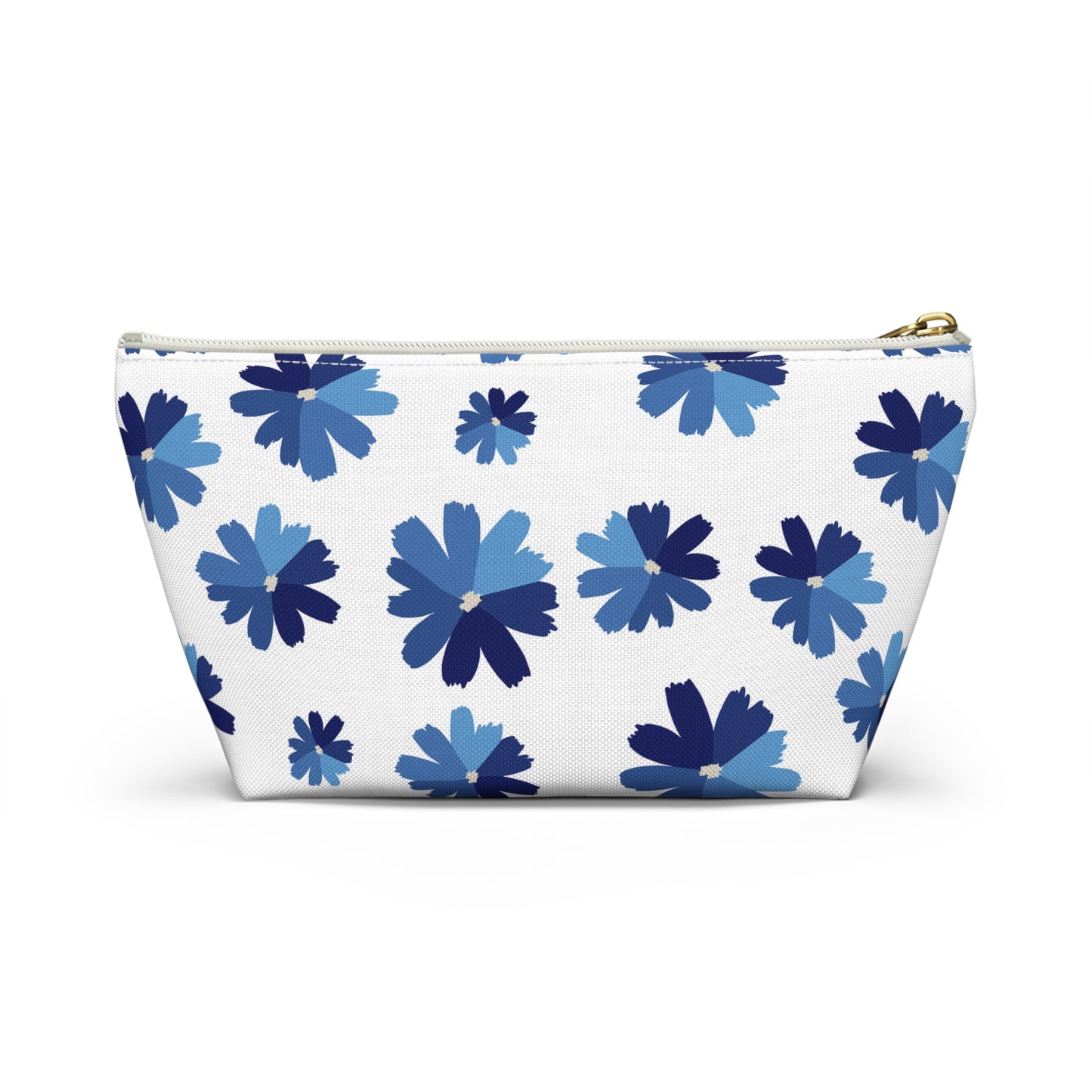 Blue Floral Accessory Pouch for Organizing Essentials, Cosmetic Bag, Travel Makeup Pouch, Gift Idea for Flower Lovers, Eco-Friendly
