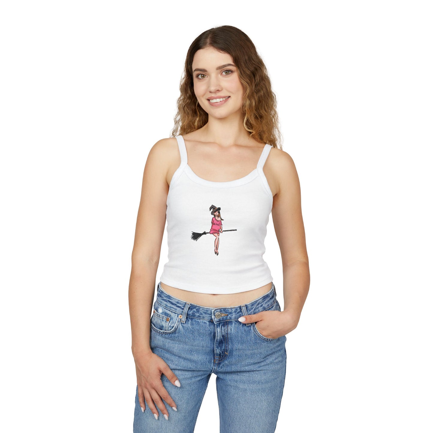 Witchy Spaghetti Strap Tank Top - Fun Summer Wear, Casual Party Top, Perfect for Halloween, Gifts for Friends, Everyday Fashion