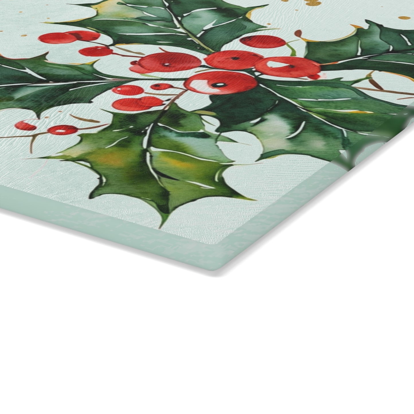 Christmas Holly Glass Cutting Board - "Merry Christmas" Holiday Kitchen Decor