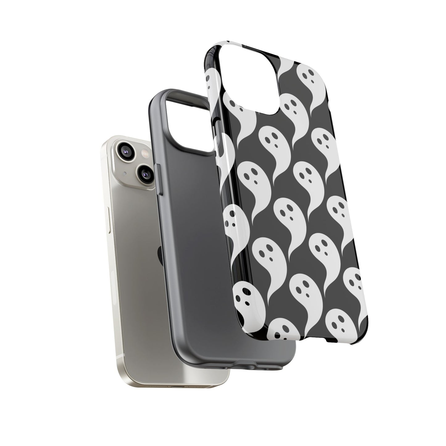 Ghost Pattern Phone Case, Cute Ghost Cell Phone Cover, Halloween Accessory, Spooky Gift, Black and White Phone Case