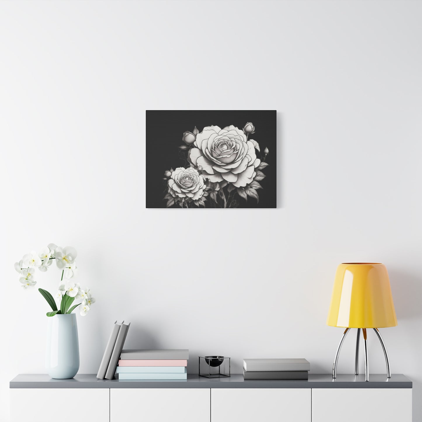 Monochrome Rose Canvas Print — Black & White Floral Wall Art