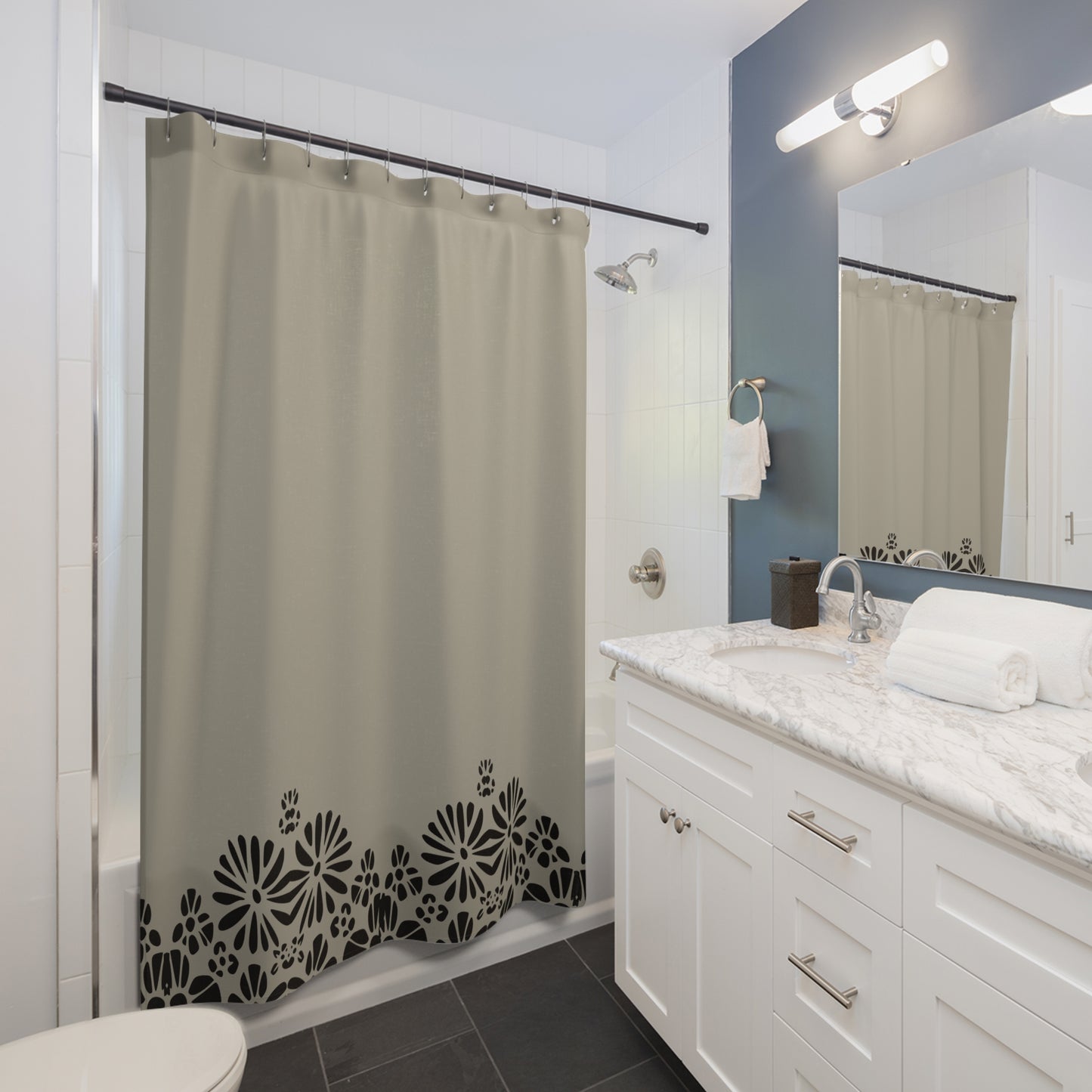 Tranquil Floral Shower Curtain | Bathroom Decor, Home Upgrade, Gift for New Home, Boho Style, Spa Vibe