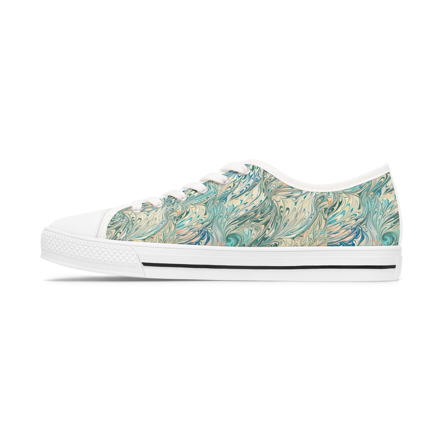 Low Top Sneakers — Teal Swirl Floral Pattern Casual Shoes