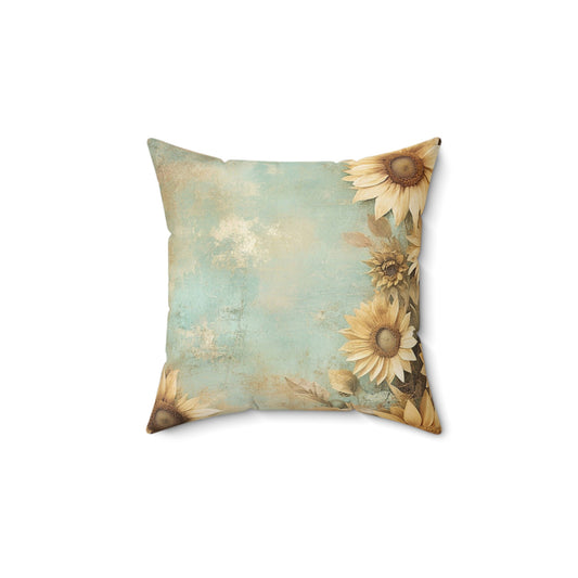 Sunflower Print Square Pillow, Floral Home Decor, Cozy Throw Cushion, Rustic Room Accent, Gift for Her, Summer Vibes