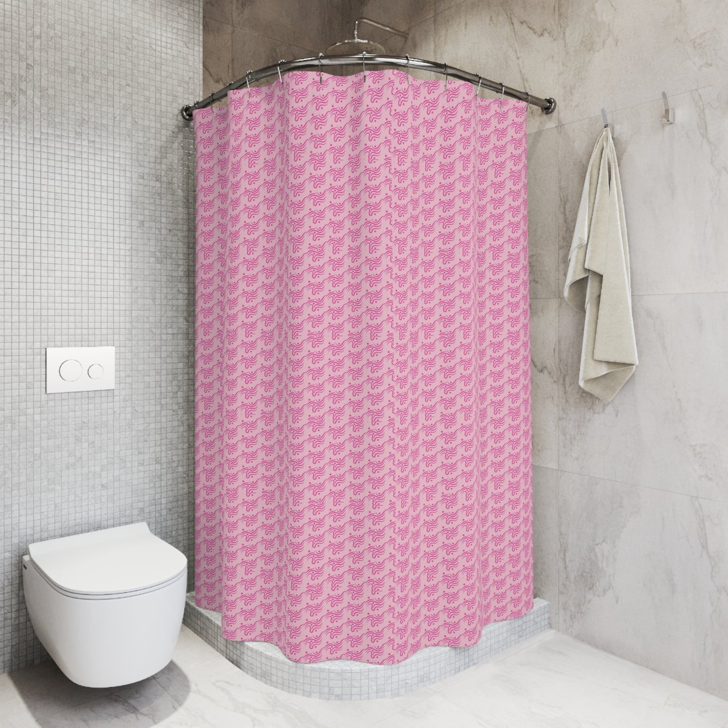 Chic Pink Patterned Shower Curtain, Elegant Bathroom Decor, Modern Design, Gift for Homeowners, Stylish Shower Accessories