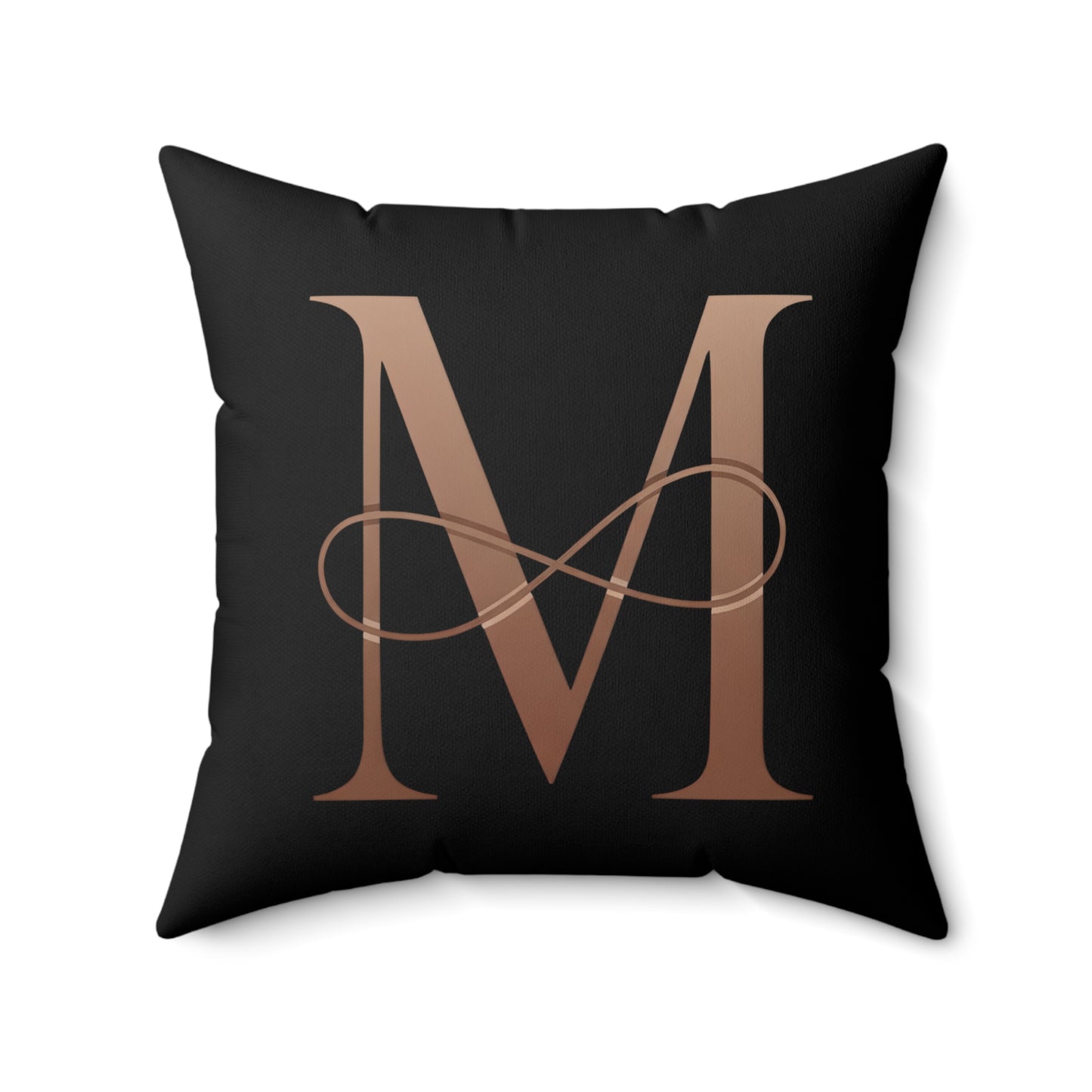 Monogram M Square Pillow — Elegant Rose Gold Letter on Black Accent Pillow